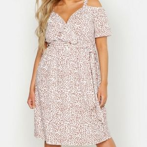 NWT Belted Leopard Print Midi Dress